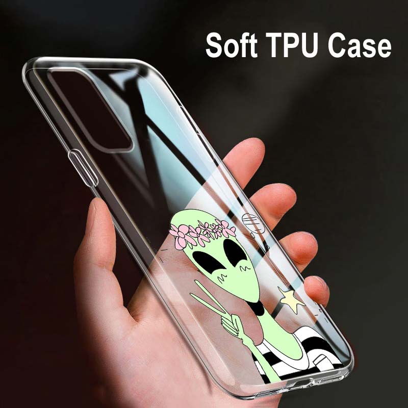 Cartoon Alien Art For OPPO Reno7 SE 6 5 Z F 4G 5G Find X2 X3 Neo Lite Pro Plus Transparent Soft Phone Case Coque