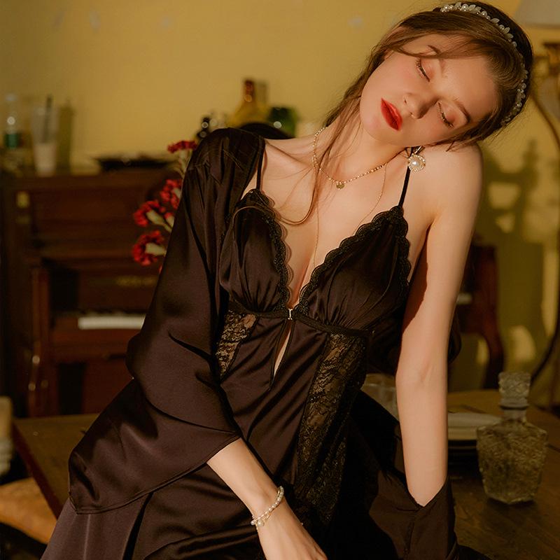 Women's Sexy Backless Nightgown Pajamas Set with Chest Pads