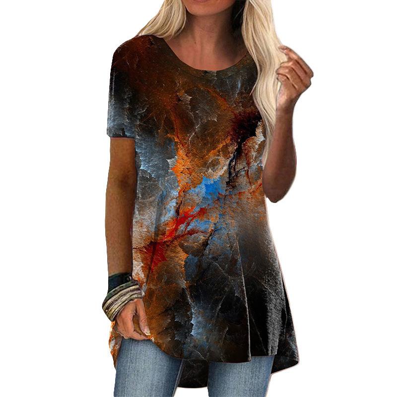 Летний топ с круглым вырезом, 3D этнический стиль, ретро принт, модные повседневные женские футболки с коротким рукавом