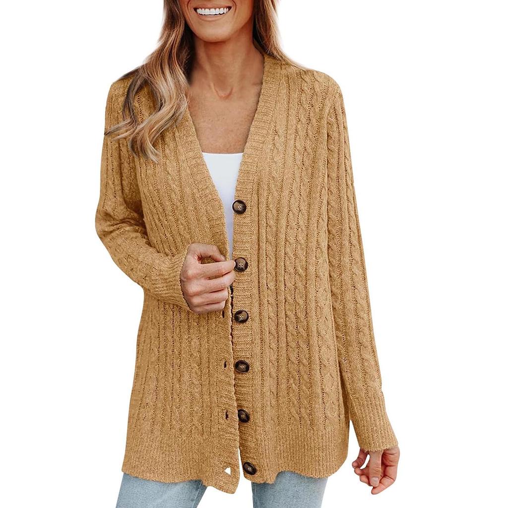 Женский однотонный повседневный кардиган средней длины с одной пуговицей и карманами, вязаный универсальный свободный свитер, куртка