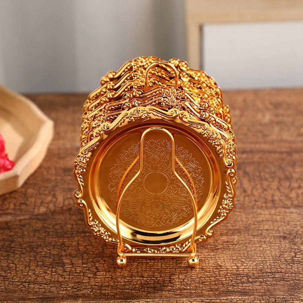 7 Pcs/set Carved European Decor Racks Plated Metal Cake Tray Classical Patterned Cup Mat  Cocktail