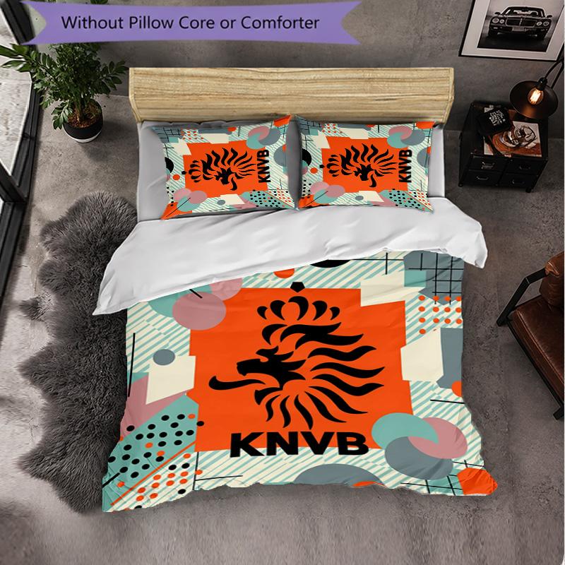 Netherlands Football Pattern 3 Pieces Bedding Set Soft Microfiber Duvet Cover with Pillow Cases for Bedroom