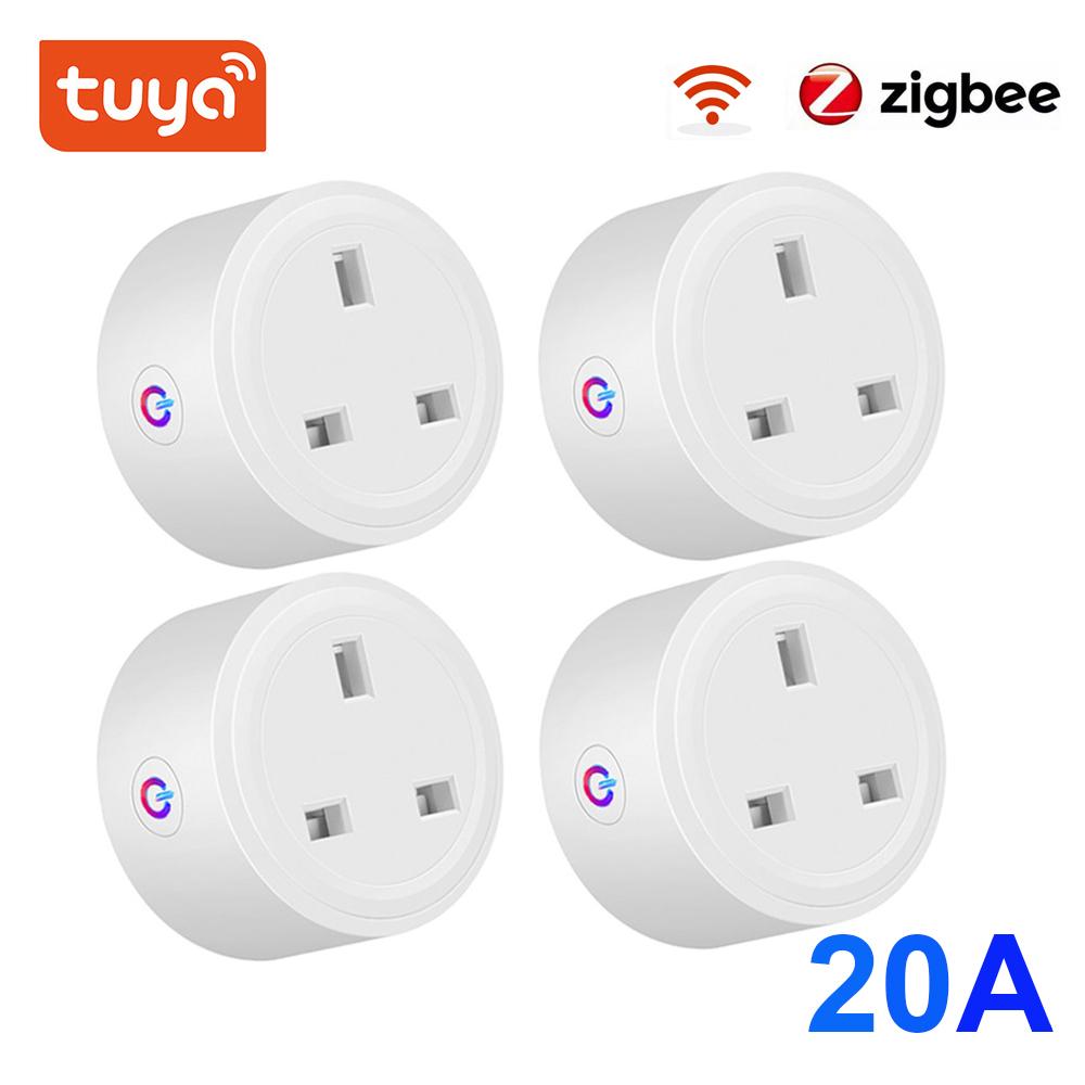 Умная розетка Tuya Zigbee 20a, британская вилка, мини-беспроводная розетка с мониторингом энергии, работает с Alexa Google Home и приложением Smart Life