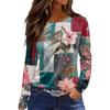 Women's Fashion Hem Slit Casual Retro Floral Print Round Neck Long Sleeve Top