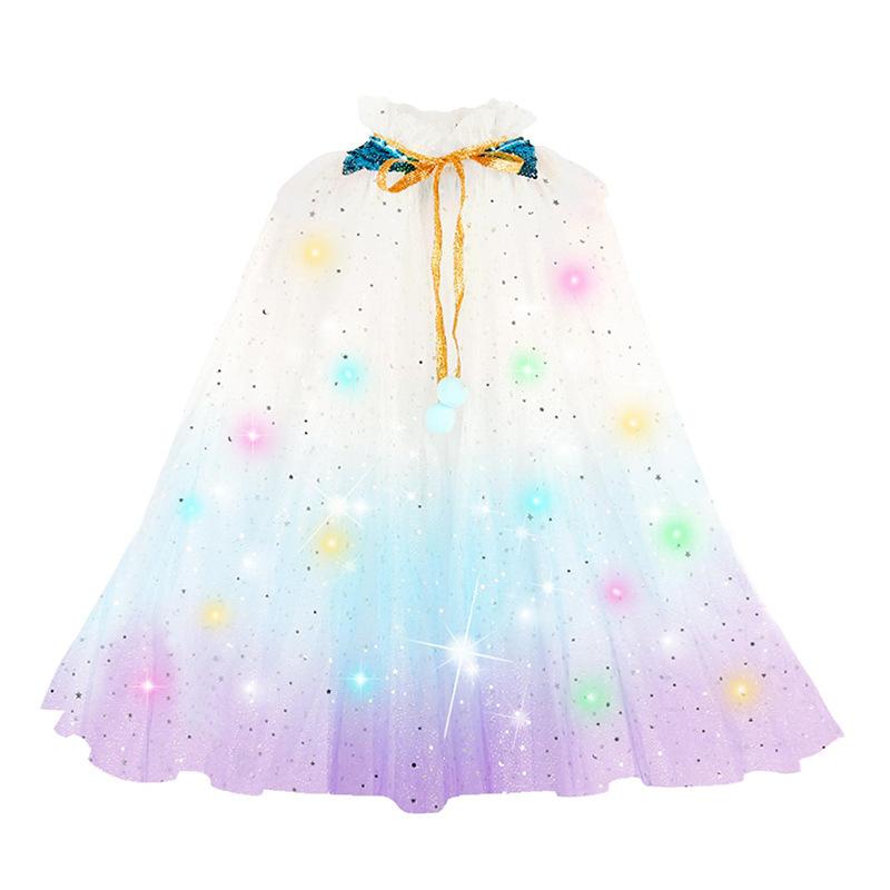 Girls Snow Princess Tutu Dress with Cape, Snowflake Mesh Cosplay Stage Performance Costume for Pretend Play Blue