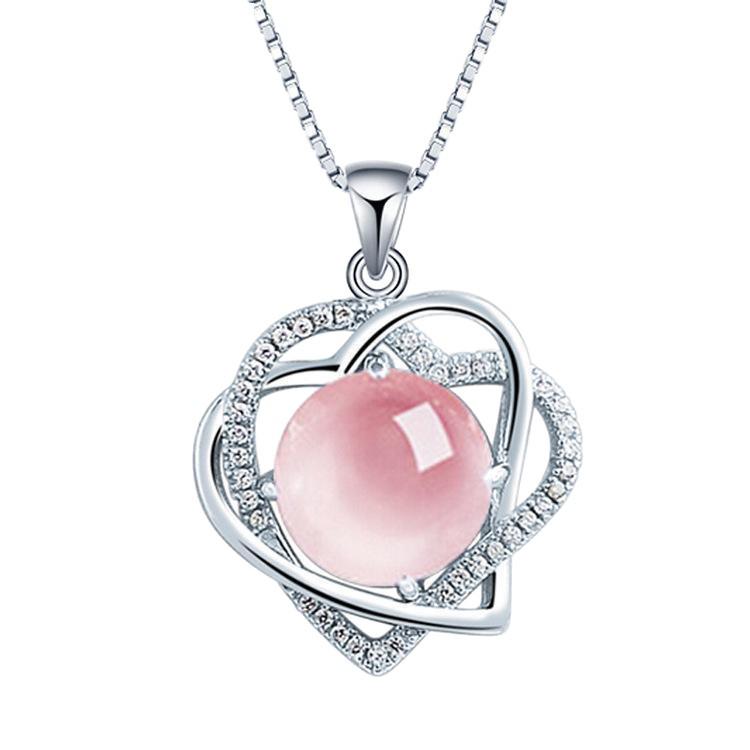 Women's Rose Quartz Clavicle Necklace - Japanese & Korean Fashion Pendant, Valentine's Day Gift