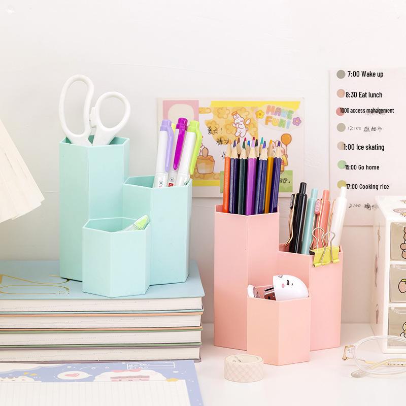 Hexagonal Multi-Grid Storage Box: Creative Eyebrow Pencil, Cosmetic, and Stationery Desktop Holder for Students