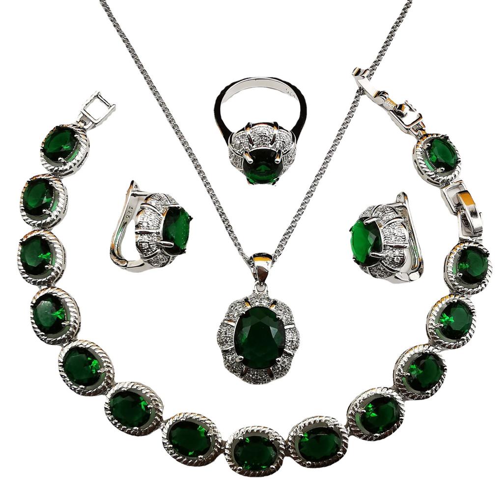 Высококачественный циркон Изысканные ювелирные изделия Аксессуары для красоты Серебро 925 пробы Женское колье и серьги Подвеска Браслет Кольцо Наборы