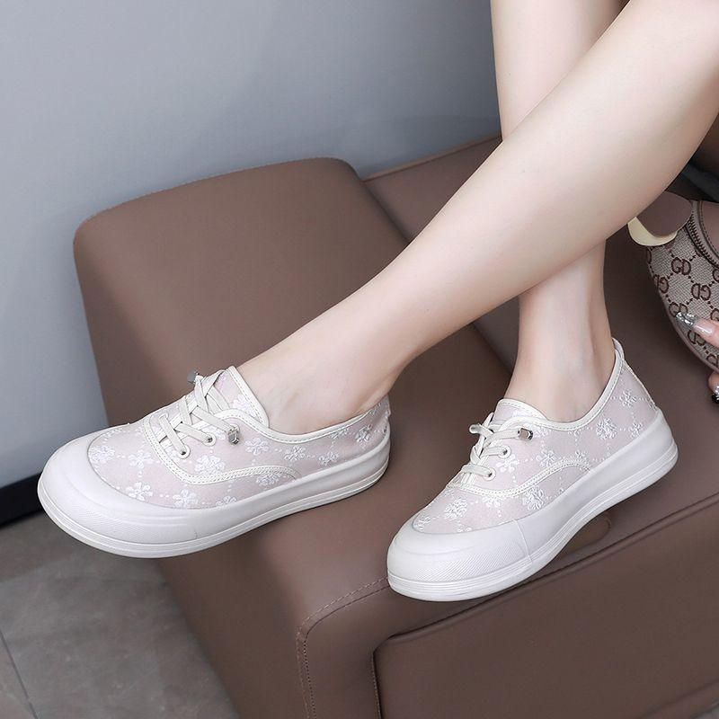 2024 новые осенние женские парусиновые туфли на толстой подошве для девочек, повседневные кроссовки для ходьбы, мокасины, нескользящие женские туфли на плоской подошве