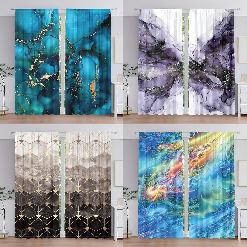 2pcs Marble Pattern Curtains Decorative Window Drape Window Treatments For Bedroom Living Room Home Decoration Room Decoration