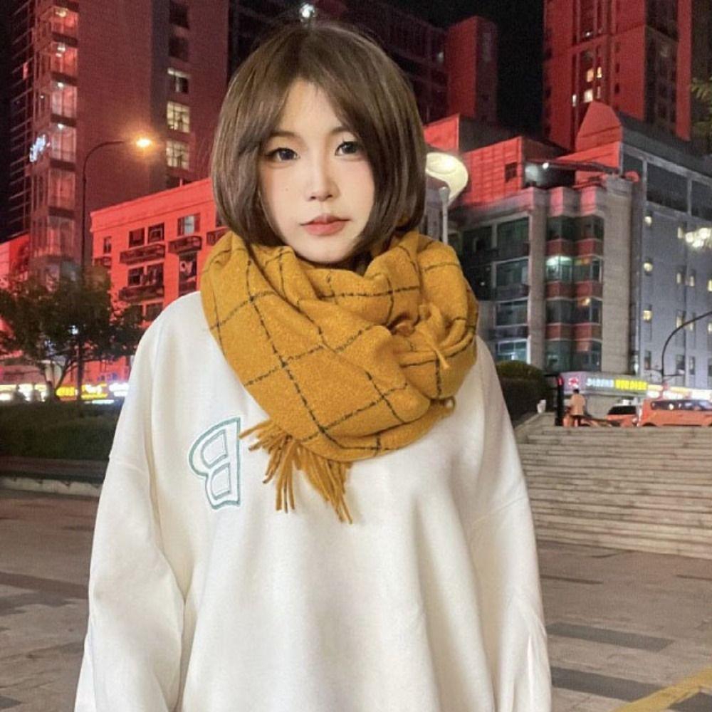 Solid Color Winter Cashmere Scarves Cashmere Shawl Cape Wraps Retro Plaid Wool Scarf Student