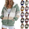 Womens Fashion Splicing Winter Loose Plush Long Sleeve Zipper Pocket Hooded Coat