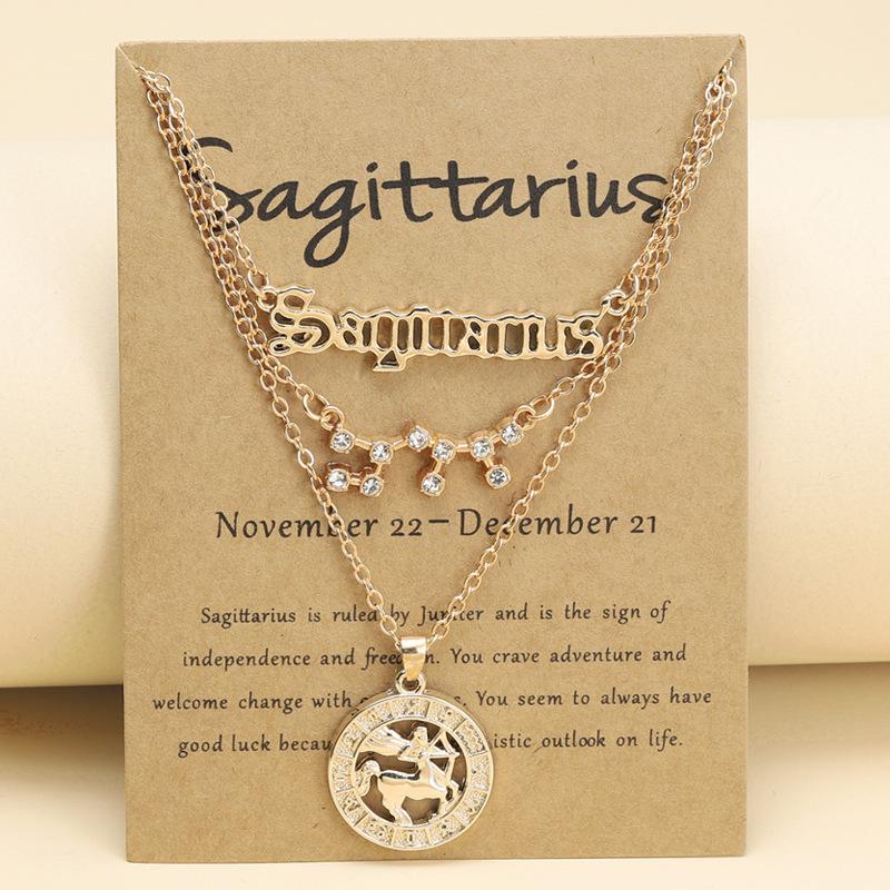 3Pcs Zodiac Sign Necklaces Set For Women 12 Constellation Letter Pendant Chain Choker Birthday Jewelry With Cardboard Card