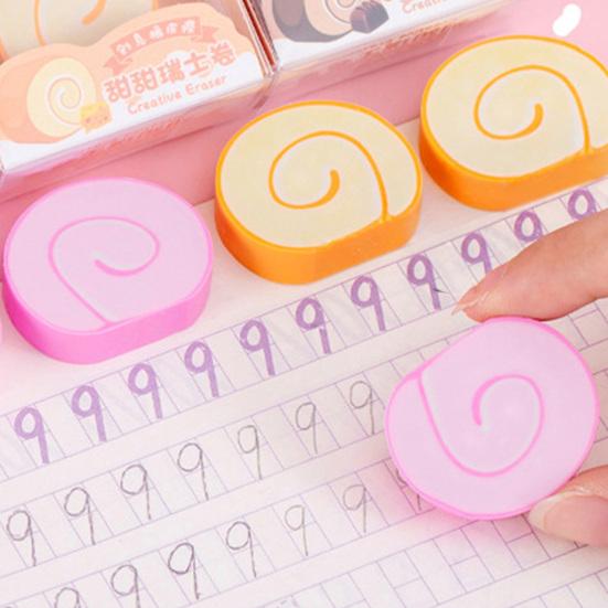 3Pcs Student Erasers Realistic Dessert Shape No Damage Paper Erasers with Independent Box Design Kids School