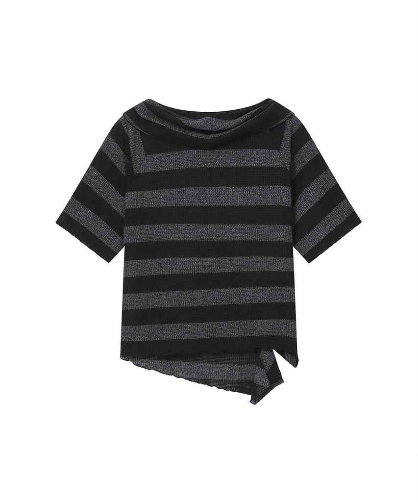 MISEKI SEOUL Diagonal Crochet Knit Top Stripe
