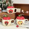 Creative Apple Ceramic Cup with Lid Mug Birthday Gift Girl Drinking Water Cup Retro Cup Souvenir