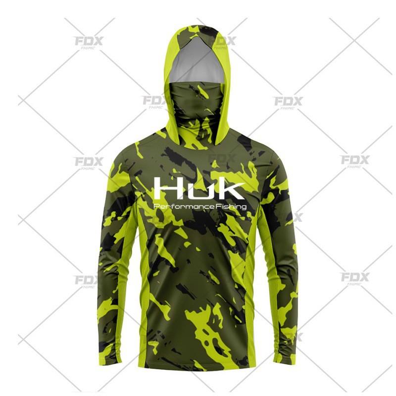 Mens Quick-Dry UPF 50 Sun Protection Fishing Shirt With Hood Face Cover Lightweight Breathable Long Sleeve T-Shirt