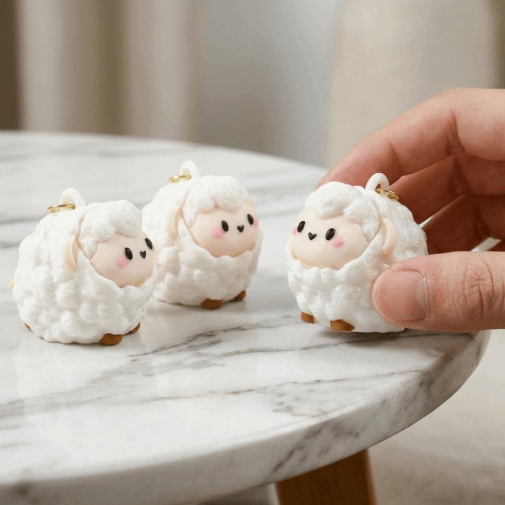 Plastic Cartoon Lamb Bag Charm 3D Printed Fidget Button Toy Clicker Key Chain For Office Desk