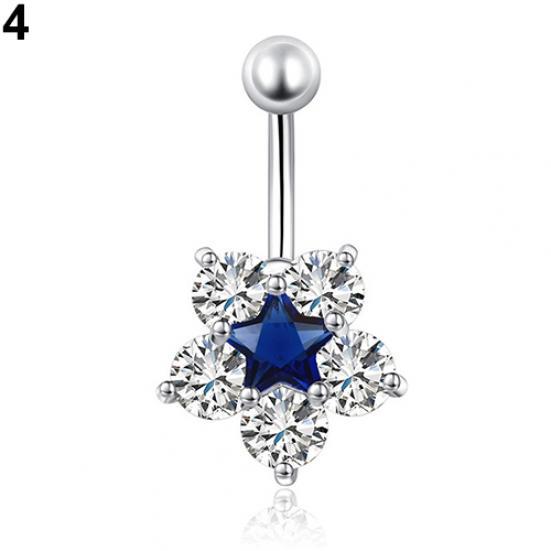 Женское кольцо-штанга для пирсинга пупка с цветами из страз Body Piercing Jewelry Charm KTJ