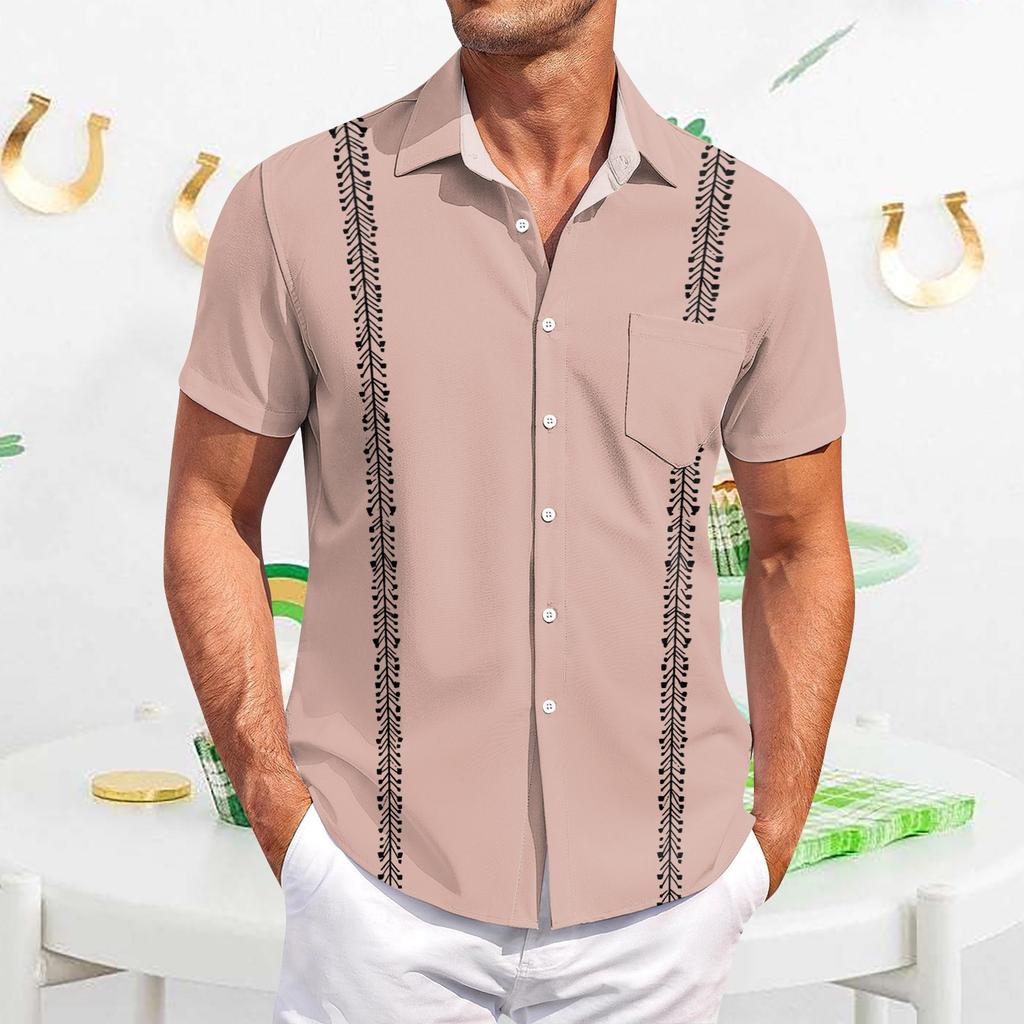 Мужская повседневная рубашка с короткими рукавами, облегающая, стильная, с гавайским принтом