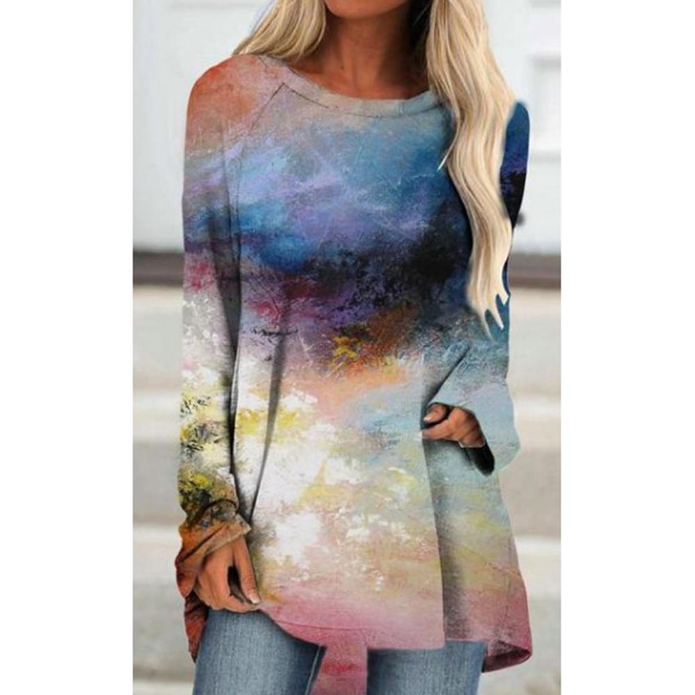Осенне-зимняя женская футболка с длинным рукавом, высококачественная модная одежда, свободная версия повседневного топа, напечатанная футболка с рисунком