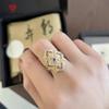 New Chinese-style National Trend Enamel Blue Lace Yongcui Palace Open Ring, Light Luxury, Versatile And Exquisite Oil Drip Ring