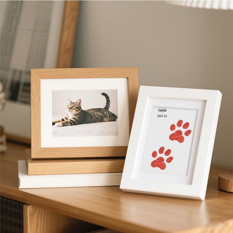 Pet Paw Print Memorial Frame with Wash-Free Ink Pad for Cats and Dogs