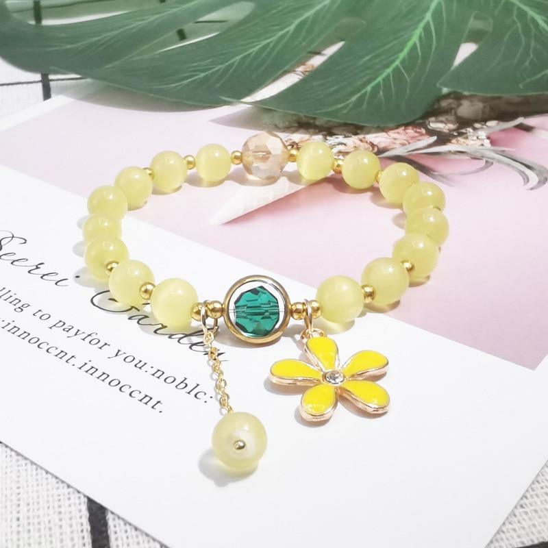 Новый женский милый простой и модный универсальный браслет с опалом, подвеска в виде цветка, разные цвета, ювелирные изделия из одного круга