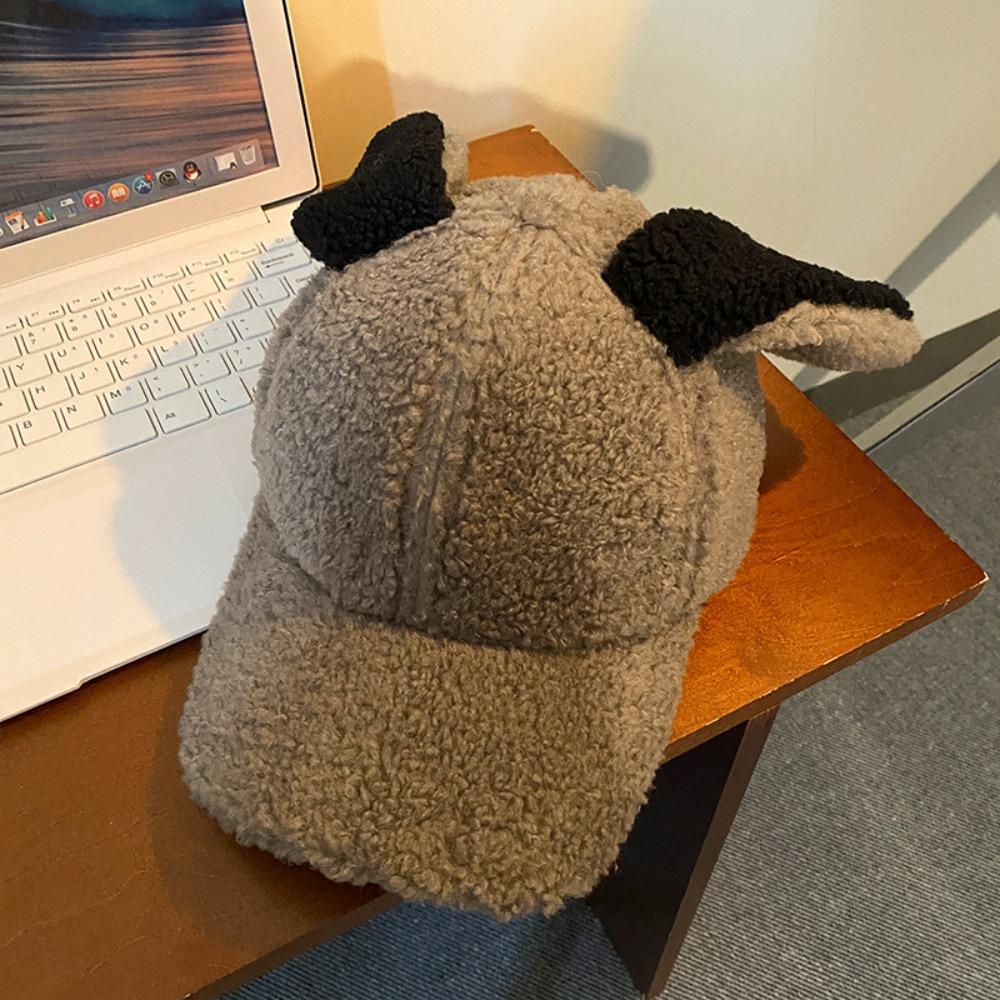 Sunshade Rabbit Ear Baseball Hat Adjustable Winter Peaked Cap Casual Lamb Wool Baseball Cap  Female