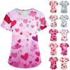 Women's Fashion V-neck Short Sleeve Workwear With Pockets Valentine's Day Printed Tops