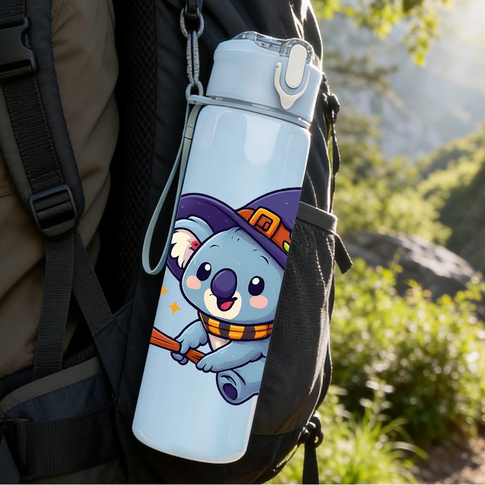 1PC Witch Broom Koala Cartoon 750ml Color Plastic Sports Water Bottle Leakproof Flip Straw Lid Suitable for Sports Office Home Use