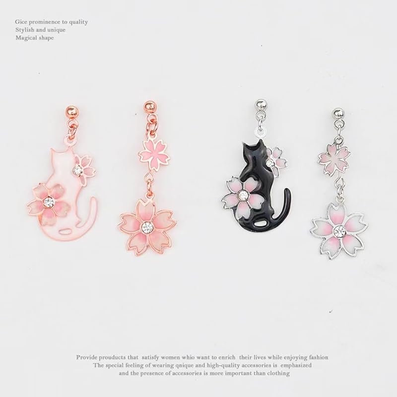 Китайские серьги кошка вишневые цветы цветок весна качающиеся японский стиль не вызывают раздражения милые серьги из смолы подходят для металлаллергиков подарок для нее