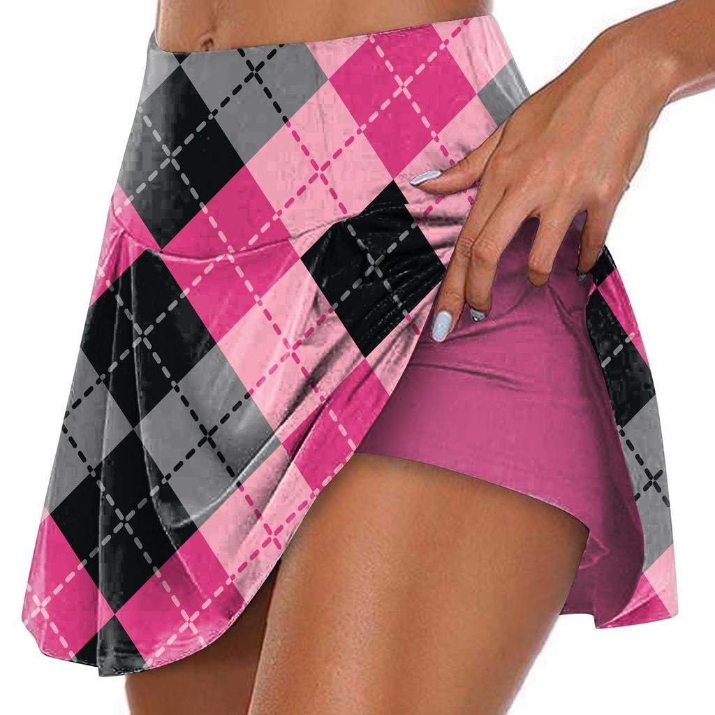 Женская спортивная эластичная теннисная юбка с принтом и высокой талией, плиссированные двухслойные леггинсы, короткая юбка