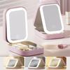 Makeup Brush Storage Box With LED Mirror Portable Cosmetic Tools Storage Box Small Lipstick Brush Wireless Makeup Box With Light