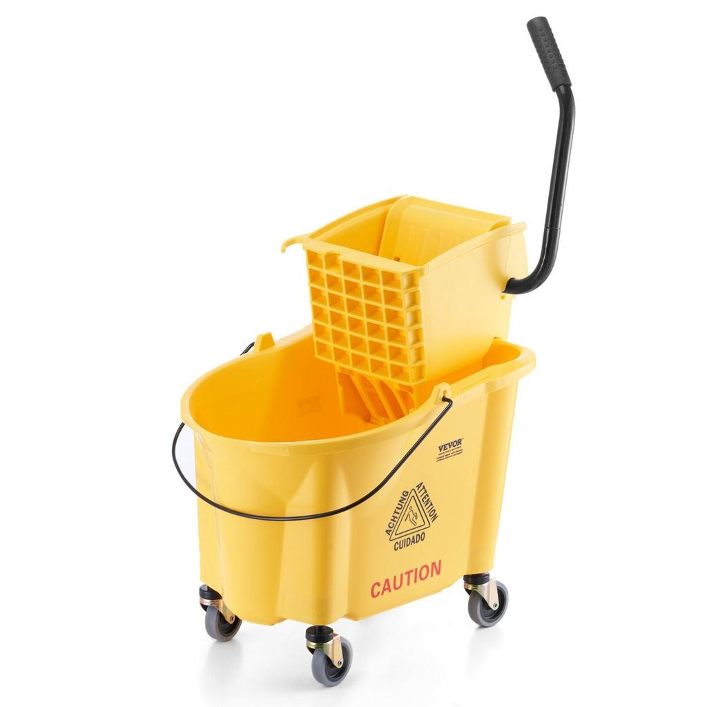 Mop Bucket with Wringer, 35 Qt. Commercial Mop Bucket with Side Press Wringer, Side-Press Mop Bucket and Wringer Combo on Wheels, for
