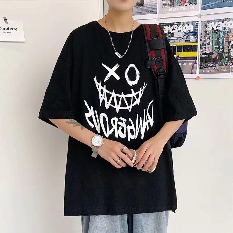 Футболка с коротким рукавом, мужская модная брендовая летняя свободная футболка с коротким рукавом 2024 года, новинка от знаменитостей из интернета, мода, простой принтованный топ