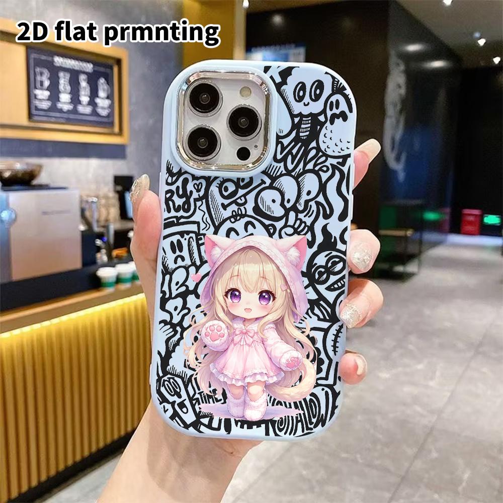 Phone Case: 2D flat design suitable for iPhone 18 17 16 15 14 13 Pro protective case, couple style, blonde little girl, Christmas and Halloween gift .