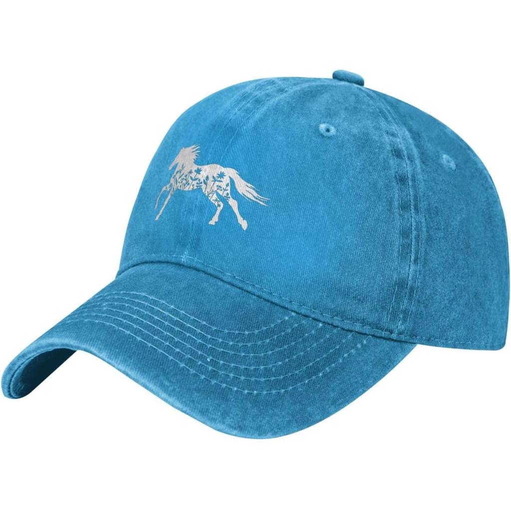 Floral Silhouette Horse Baseball Cap Washed Cotton Adjustable Trucker Hat for Unisex Casual Outdoor