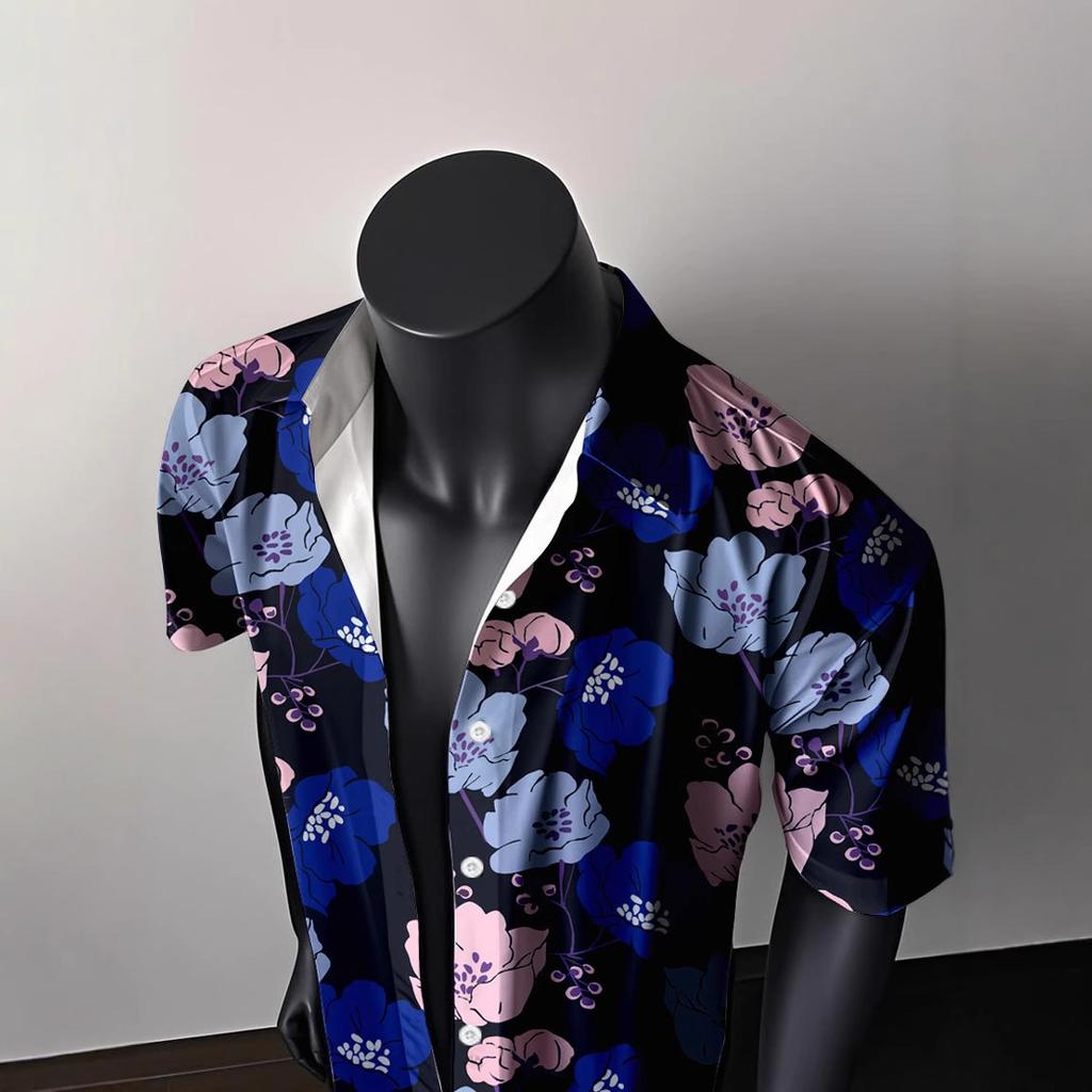 Japanese Tide Hong Kong Style Summer Short-Sleeved Flower Shirt Men'S And Women'S High-End Ruffian Handsome Hawaiian Beach Couple Loose Shirt