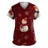 Женская модная рабочая одежда с V-образным вырезом и короткими рукавами, с карманами, топ с рождественским принтом, униформа для сиделки