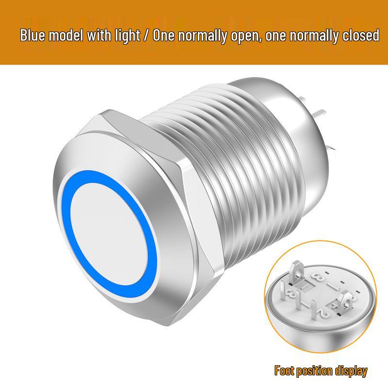 12mm Waterproof Metal Button Switch, 1NO1NC, 5-pin/8-pin, Self-locking, Reset, with Light