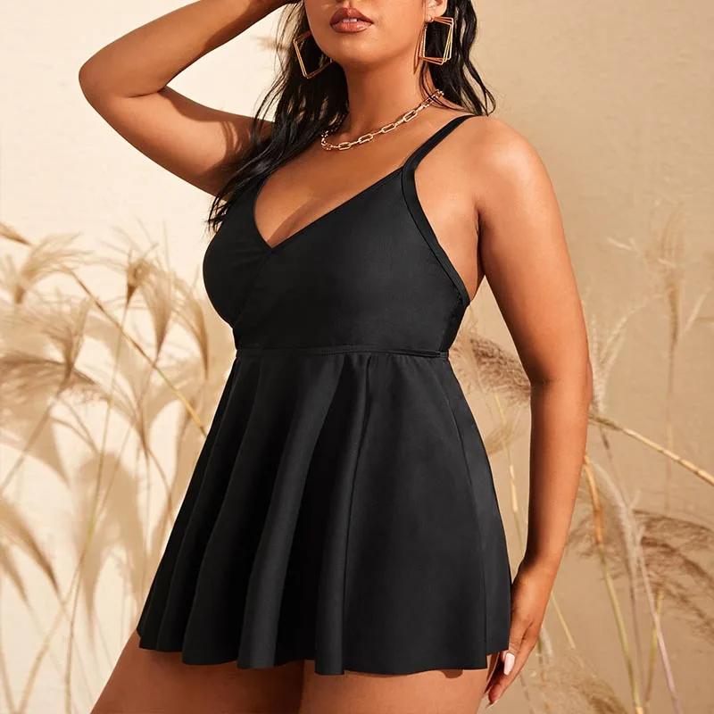 Plus Size Swimsuit Women Tankini Black Big Large Chubby Summer Swimdress Bikini Beachwear Swimwear Mujer 2025 Bathing Suit 4XL