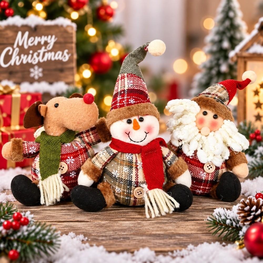 Button Accent Christmas Plaid Fabric Doll Christmas Tree Ornament Wreath Door Wall Decor