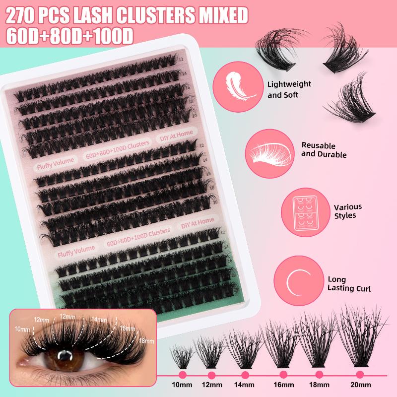 15Rows Diy 5D Fluffy Lash Clusters 80D 100D Thick Eyelash Clusters Wispy Individual Lashes 10-18Mm Cluster Eyelash Extension Kit