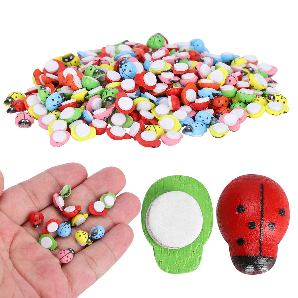 300Pcs Wooden Ladybugs Landscape Simulation Tiny Crafts Scrapbooking DIY Decoration Accessories