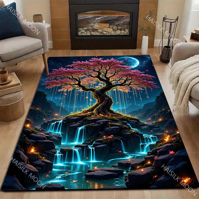 Fantasy Starry Sky Tree of Life Carpet for Living Room Bedroom Bedside Floor Mat Cloakroom Kids Activity Area Rugs Large Size
