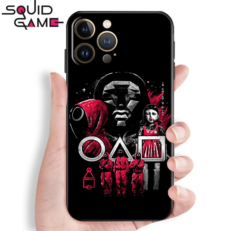 Чехол для телефона с изображением кальмара для Apple iPhone 13 12 11 Pro Mini X XR XS Max 5 5S 6 6S 7 8 Plus SE 2020, чехол из жидкого кремния с черной задней панелью