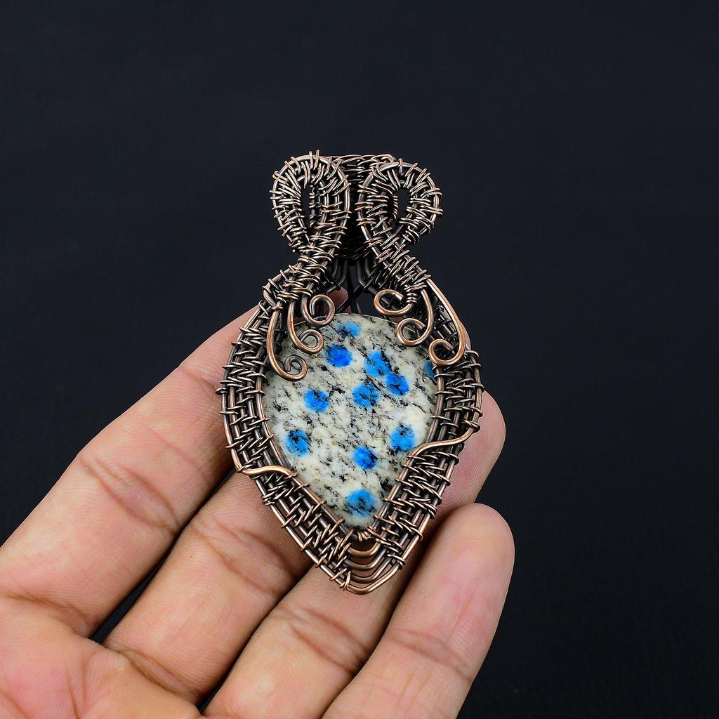 K2 азурит драгоценный камень чистая медная проволока обернутая подвеска ручной работы ювелирные изделия для подарка