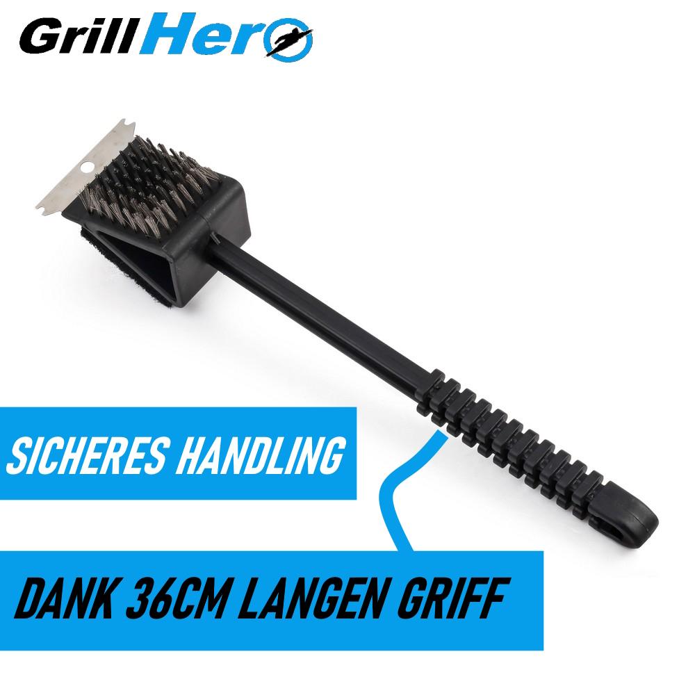 GRILLHERO 3in1 Grill Cleaning Brush Professional Grill Brush Grill Grill Grate Stainless Steel