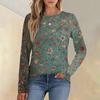 Fashion Women's Long Sleeve Round Neck CasualPleated Floral Print Loose Top